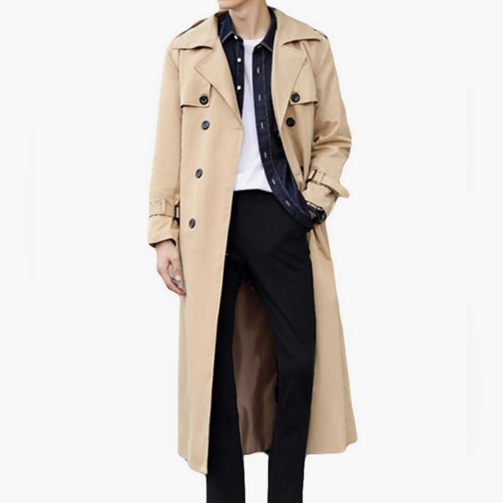 Pantete Man Double Breasted Trench Coat Casual windbreaker Long Jacket Overcoat